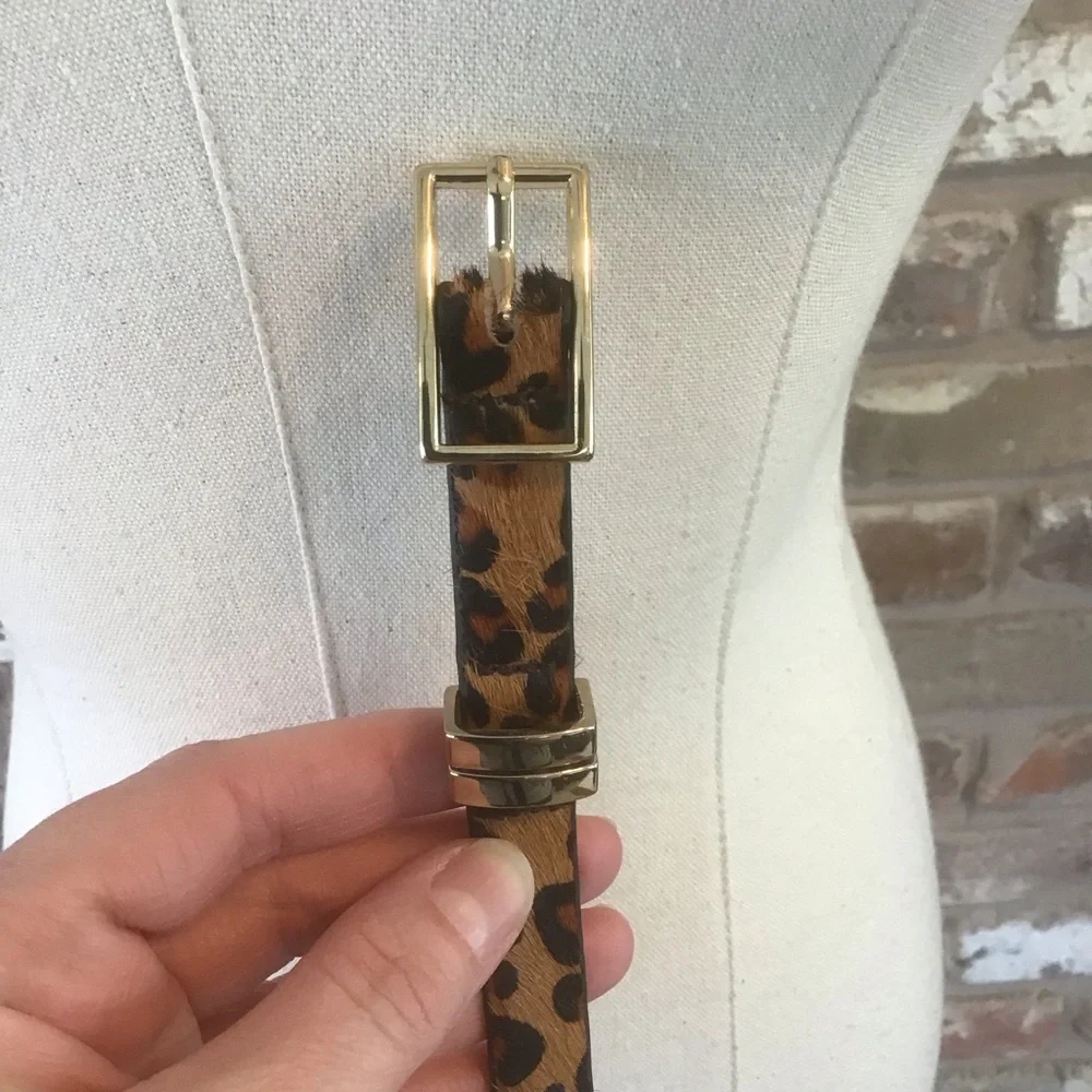 BANANA REPUBLIC Women's Leopard Print Fur Haircalf Thin Skinny Belt XS - Picture 4 of 8